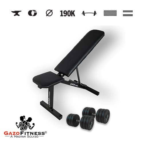 GazoFitness® Bancă de forță reglabilă + gantere 2 × 16 kg (total 32 kg)