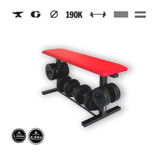 GazoFitness® Bancă fixă cu suport pentru discuri și gantere (greutate totală 32 kg)