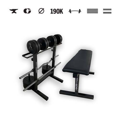 GazoFitness® Bancă fixă + suport + set Hardcore 66 kg