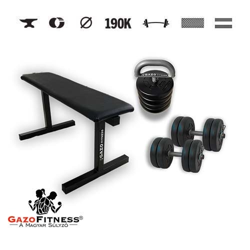 GazoFitness® Bancă + gantere 2 × 10,5 kg + kettlebell reglabil 11,5 kg