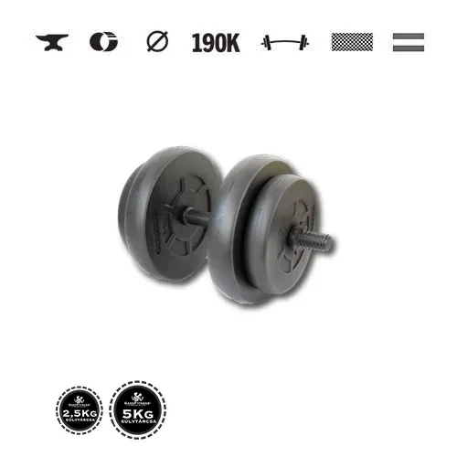 GazoFitness® Ganteră 16,5 kg (1 buc.) cu bară filetată – discuri 2 × 5 kg + 2 × 2,5 kg