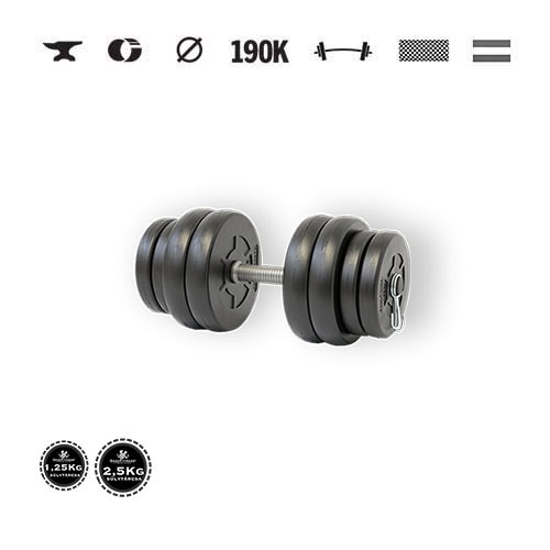 GazoFitness® Ganteră 16 kg (1 buc.) – discuri 4 × 2,5 kg + 4 × 1,25 kg