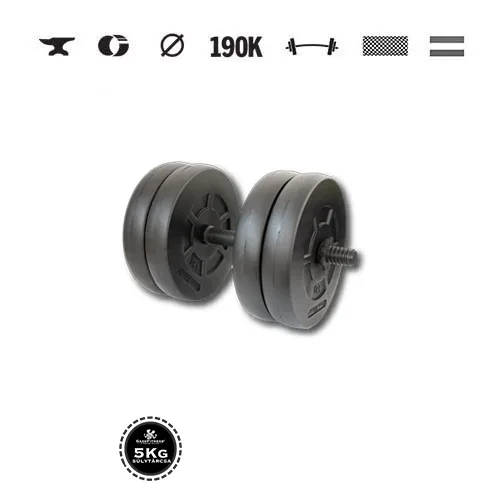 GazoFitness® Ganteră 21,5 kg (1 buc.) cu bară filetată – discuri 4 × 5 kg
