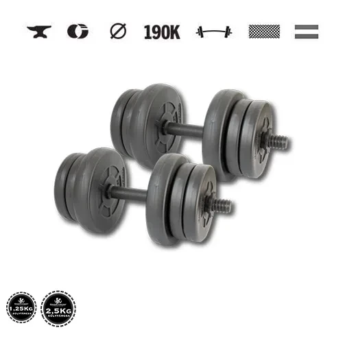 GazoFitness® Gantere 2 × 11,5 kg (total 23 kg) cu bare filetate – discuri 4 × 2,5 kg + 8 × 1,25 kg