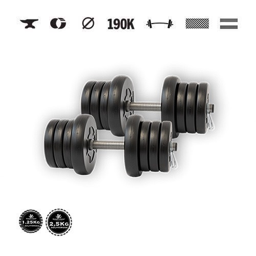 GazoFitness® Gantere 2 × 13,5 kg (total 27 kg) – discuri 4 × 2,5 kg + 12 × 1,25 kg