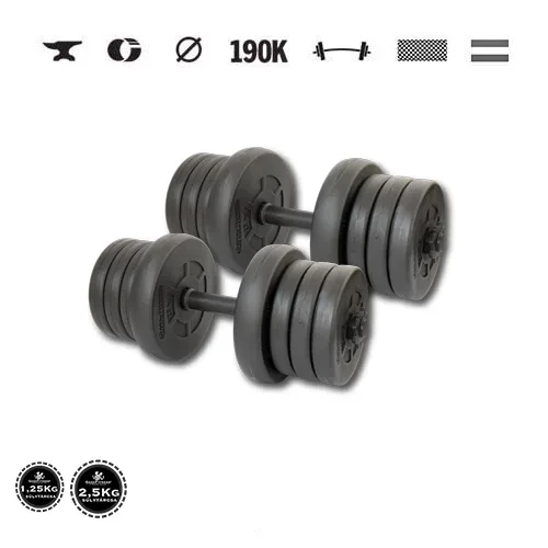 GazoFitness® Gantere 2 × 15 kg (total 30 kg) cu bare filetate