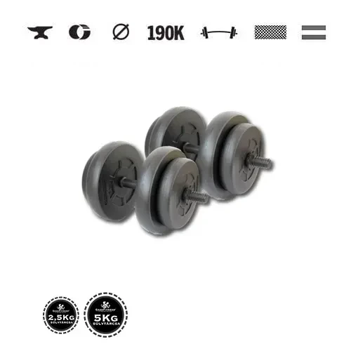 GazoFitness® Gantere 2 × 16,5 kg (total 33 kg) cu bare filetate