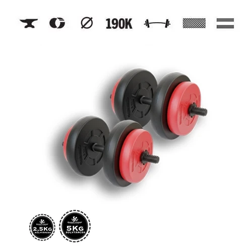GazoFitness® Gantere 2 × 16,5 kg (total 33 kg), negre și roșii