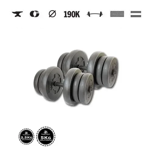 GazoFitness® Gantere 2 × 21,5 kg (total 43 kg) cu bare filetate – discuri 4 × 5 kg + 8 × 2,5 kg