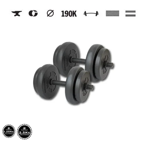 GazoFitness® Gantere 2 × 8,5 kg (total 17 kg) cu bare filetate – discuri 4 × 2,5 kg + 4 × 1,25 kg