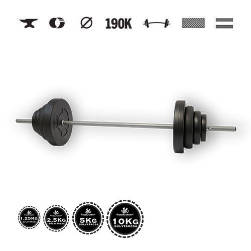GazoFitness® Halteră 42 kg cu bară de 150 cm – discuri 2 × 10 kg + 2 × 5 kg + 2 × 2,5 kg + 2 × 1,25 kg