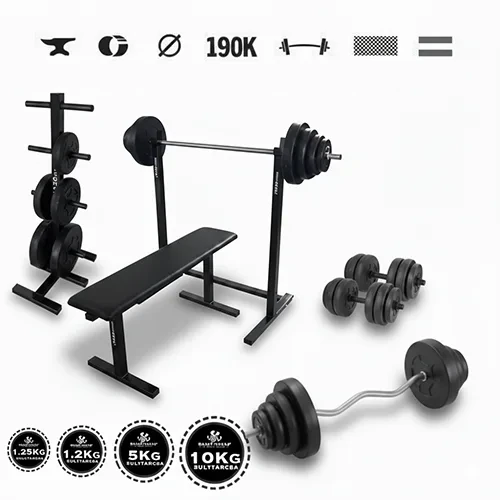 GazoFitness® Sală de forță acasă – suport + bancă + greutăți (total 108 kg)