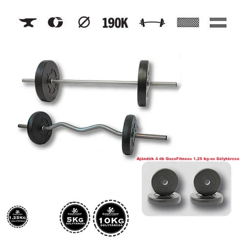 GazoFitness® Set cu bară dreaptă și bară EZ (total 35 kg) + cadou 4 discuri de 1,25 kg