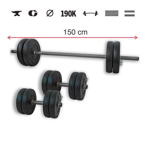 GazoFitness® Set gantere și halteră Hardcore 45 kg cu bară de 150 cm