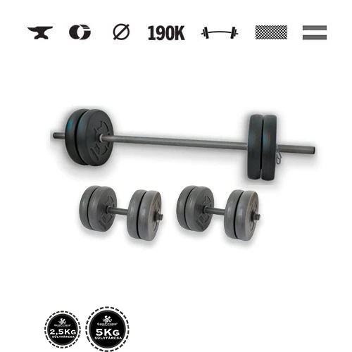 GazoFitness® Set gantere și halteră Hardcore 45 kg cu bare filetate