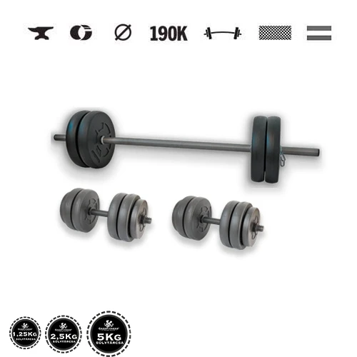 GazoFitness® Set gantere și halteră Hardcore 50 kg cu bare filetate