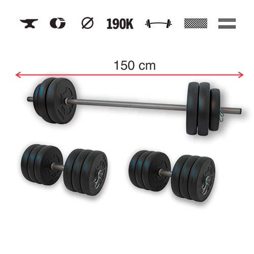 GazoFitness® Set gantere și halteră Hardcore 60 kg cu bară de 150 cm