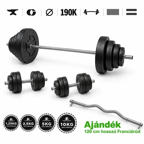 GazoFitness® Set gantere și halteră Hardcore 67,5 kg + cadou bară EZ 120 cm