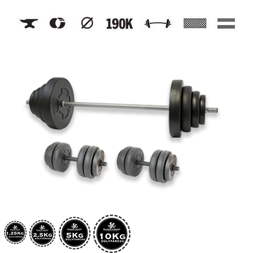 GazoFitness® Set gantere și halteră Hardcore 67,5 kg cu bare filetate