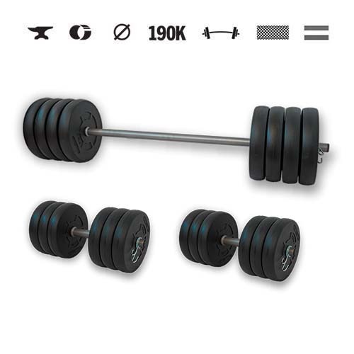 GazoFitness® Set gantere și halteră Hardcore 74 kg