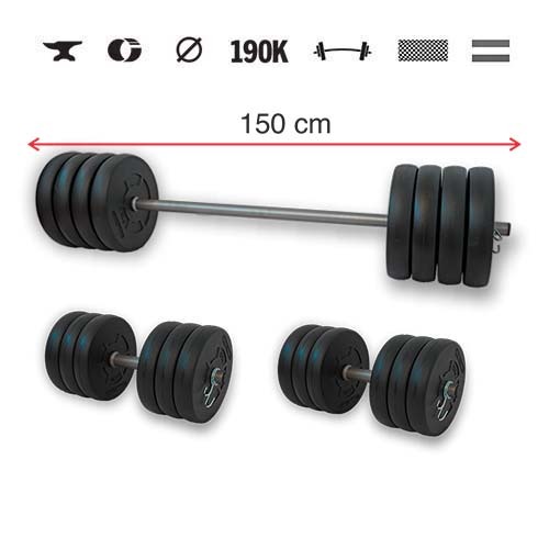 GazoFitness® Set gantere și halteră Hardcore 77 kg cu bară de 150 cm
