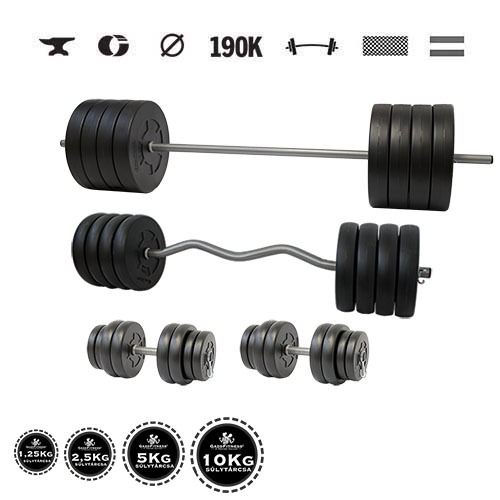GazoFitness® Set gantere și halteră Hardcore Big Super 160 kg