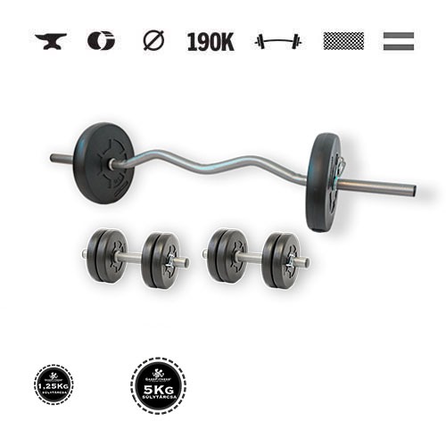 GazoFitness® Set gantere și halteră Hardcore cu bară EZ 23 kg