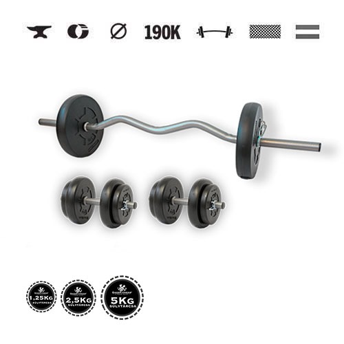 GazoFitness® Set gantere și halteră Hardcore cu bară EZ 28 kg