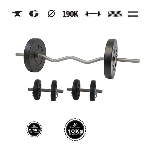 GazoFitness® Set gantere și halteră Hardcore cu bară EZ 35 kg