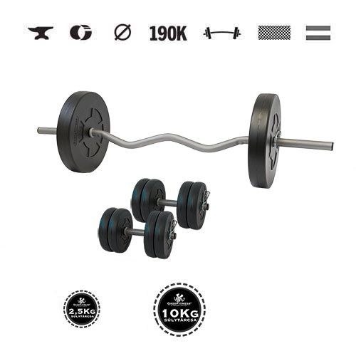 GazoFitness® Set gantere și halteră Hardcore cu bară EZ 44 kg