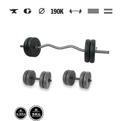 GazoFitness® Set gantere și halteră Hardcore cu bară EZ 45 kg cu bare filetate