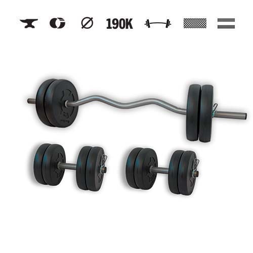GazoFitness® Set gantere și halteră Hardcore cu bară EZ 45 kg