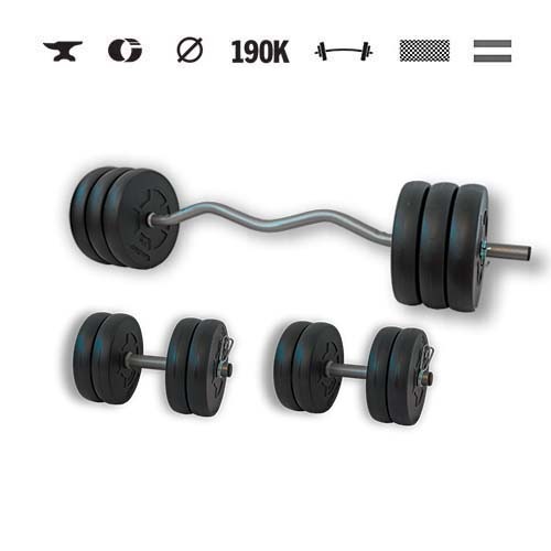 GazoFitness® Set gantere și halteră Hardcore cu bară EZ 54 kg