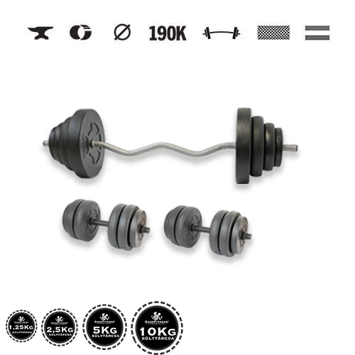 GazoFitness® Set gantere și halteră Hardcore cu bară EZ 66,5 kg cu bare filetate