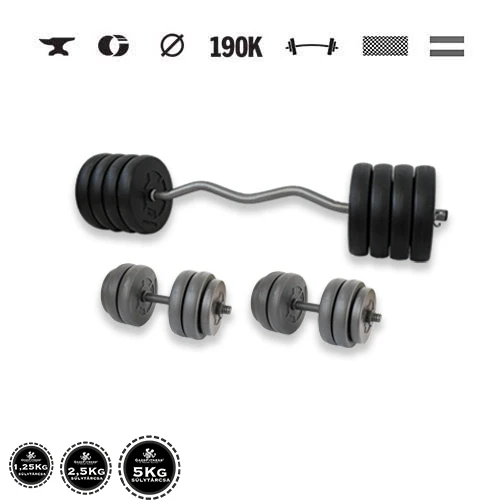 GazoFitness® Set gantere și halteră Hardcore cu bară EZ 70 kg cu bare filetate