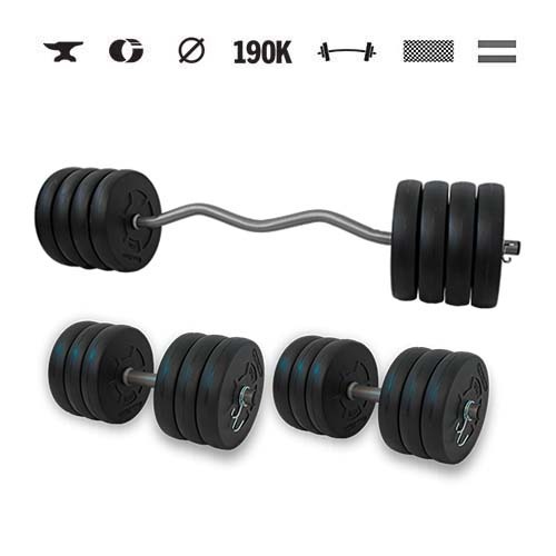 GazoFitness® Set gantere și halteră Hardcore cu bară EZ 74 kg
