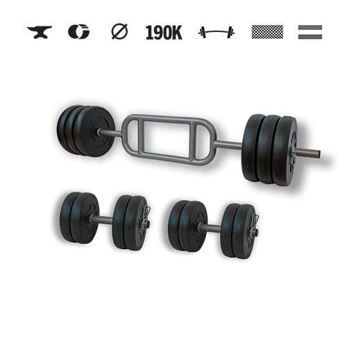 GazoFitness® Set gantere și halteră Hardcore cu bară triceps 55 kg