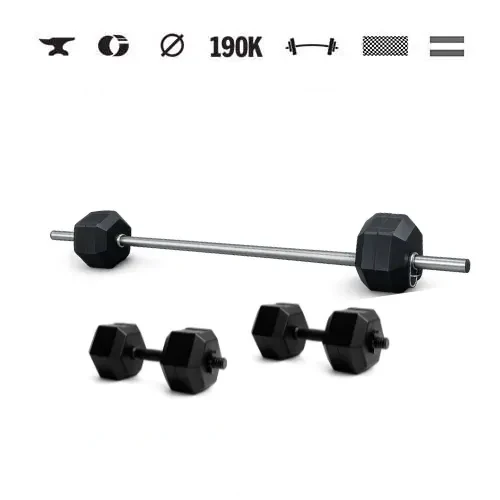 GazoFitness® Set gantere și halteră Hardcore cu discuri hexagonale (total 30 kg)