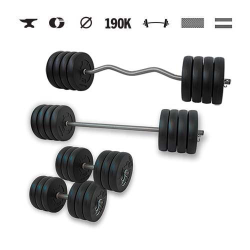 GazoFitness® Set gantere și halteră Hardcore Super 119 kg cu bară dreaptă de 150 cm