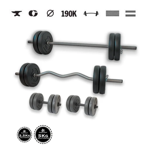 GazoFitness® Set gantere și halteră Hardcore Super 66 kg cu bare filetate