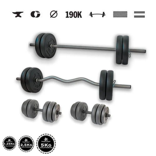 GazoFitness® Set gantere și halteră Hardcore Super 72 kg cu bare filetate