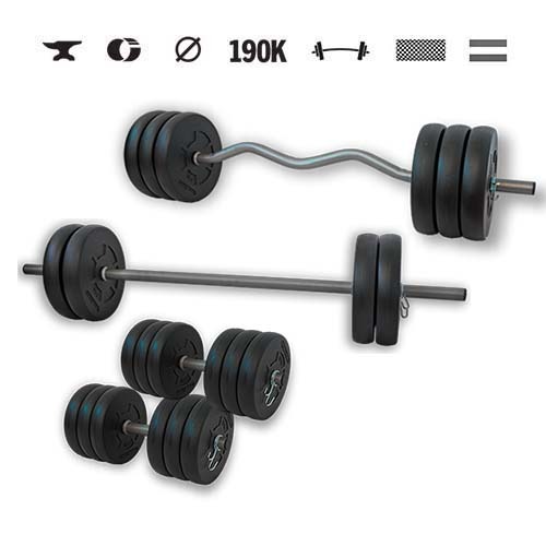 GazoFitness® Set gantere și halteră Hardcore Super 87 kg