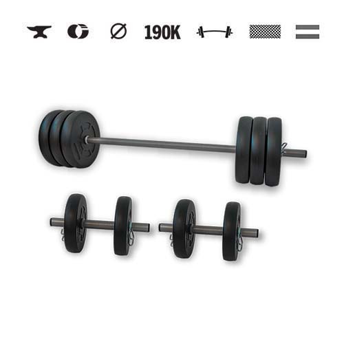 GazoFitness® Set gantere și halteră Hardcore (total 45 kg)