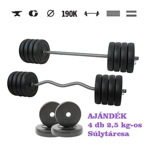GazoFitness® Set halteră 89 kg + cadou 4 discuri de 2,5 kg
