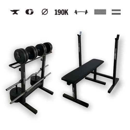 GazoFitness® Set Hardcore 66 kg + suport, bancă, suport pentru discuri