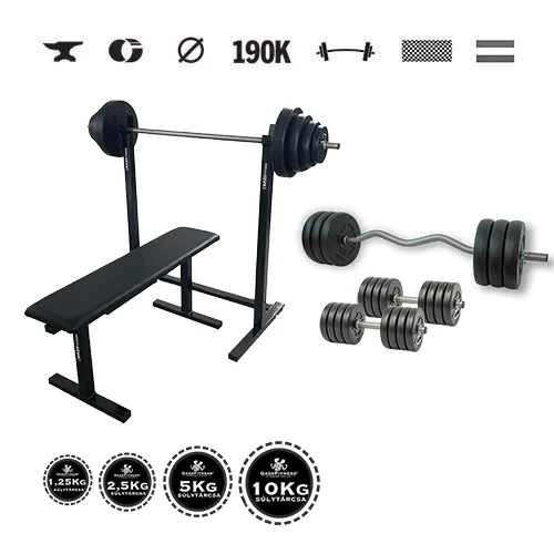 GazoFitness® Suport + bancă + halteră + bară EZ 96 kg