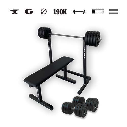 GazoFitness® Suport + bancă + set Hardcore (total 75 kg)